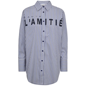 Haute L'Amitie Stripe Chest Logo Skjorte, White Blue Stripe